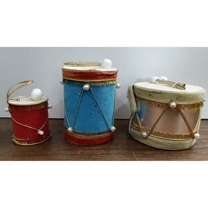 Set Of 3 Vintage Christmas Tree Ornaments Drums Drumnsticks A5